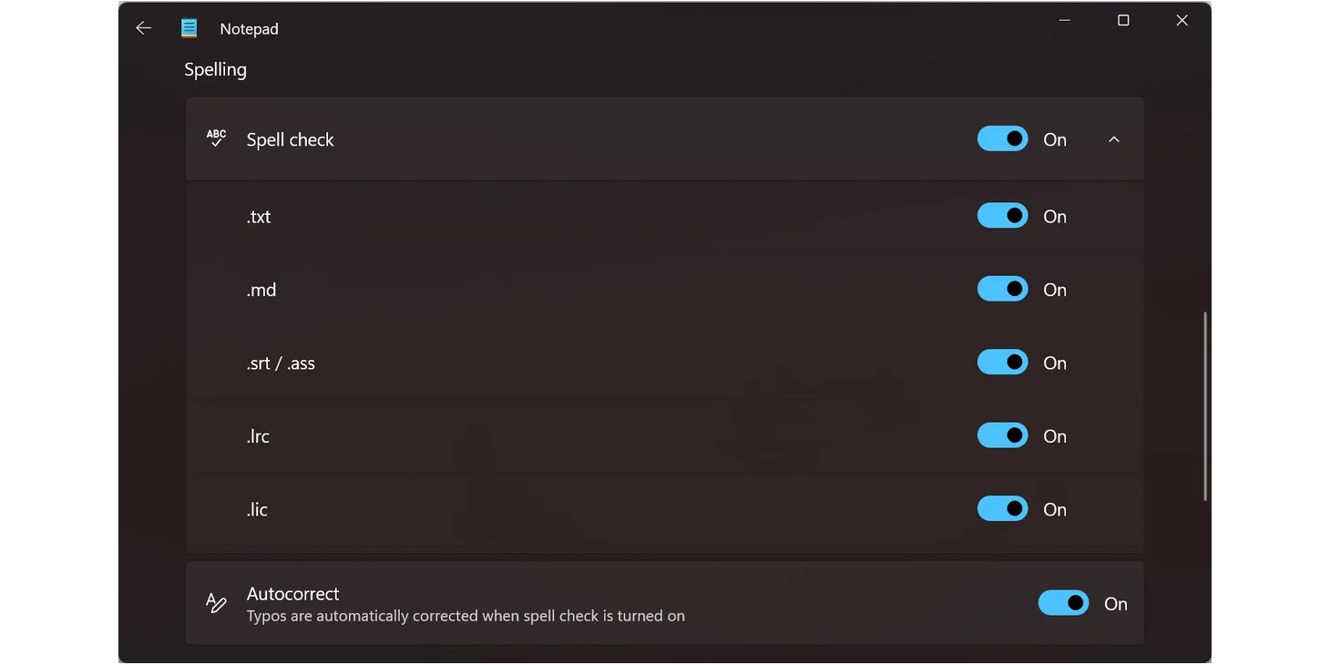 В «Блокнот» на Windows 11 добавили проверку орфографии и автозамену