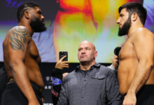 Минута отдыха Куниев и Блэйдс провели битву взглядов после взвешивания перед турниром UFC 313 Спорт 