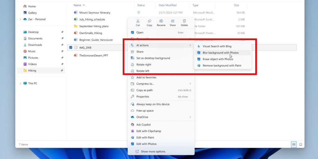Минута отдыха Microsoft начала добавлять ИИ-действия в «Проводник» Windows 11 Полезности  