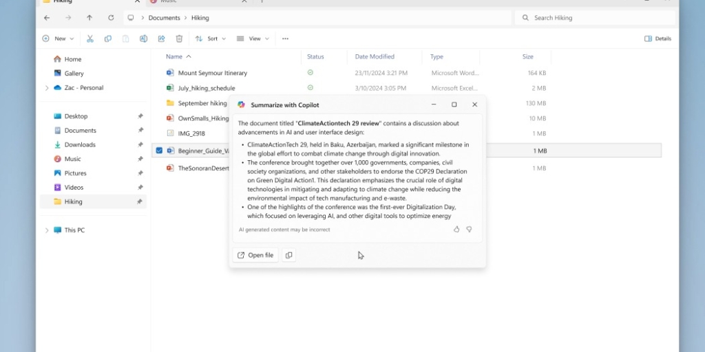 Минута отдыха Microsoft начала добавлять ИИ-действия в «Проводник» Windows 11 Полезности  